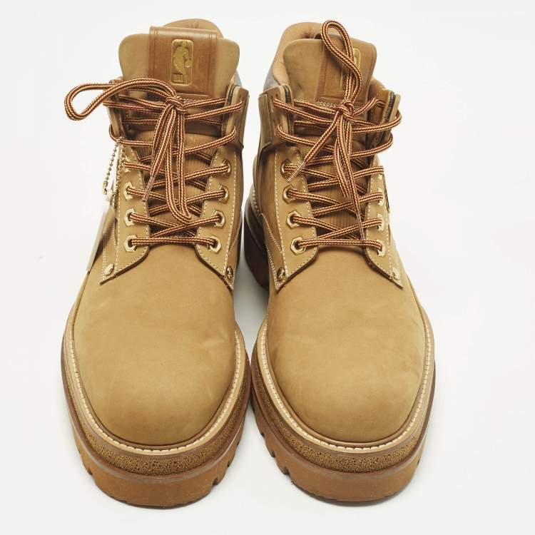 Pre Owned Louis Vuitton Oberkampf Size 38 Brown Nubuck Leather Combat Boots