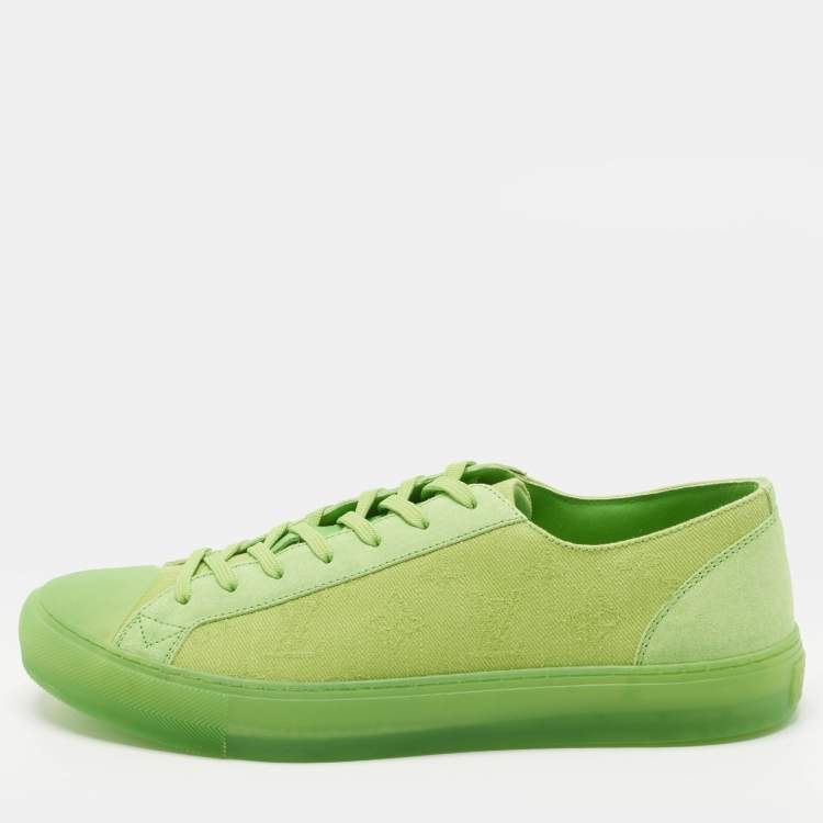 Pre Owned Louis Vuitton Tattoo Size 43 Green Monogram Canvas and Suede Low Top Sneakers