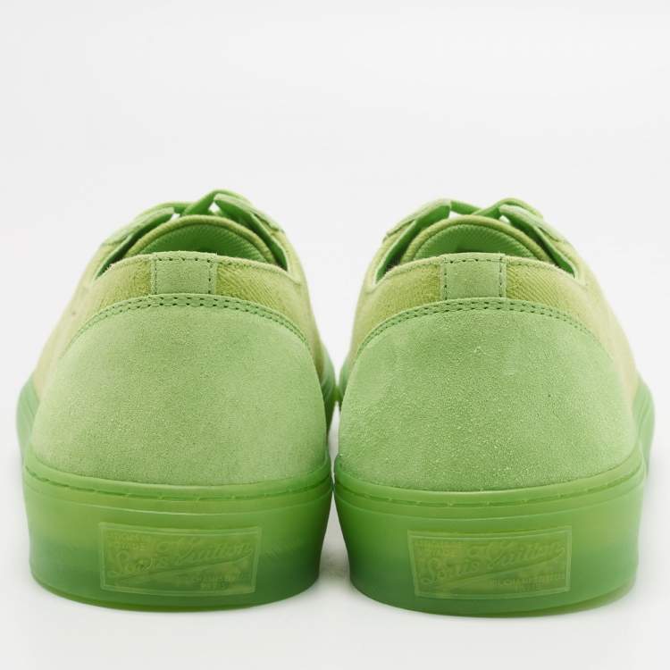 Pre Owned Louis Vuitton Tattoo Size 43 Green Monogram Canvas and Suede Low Top Sneakers