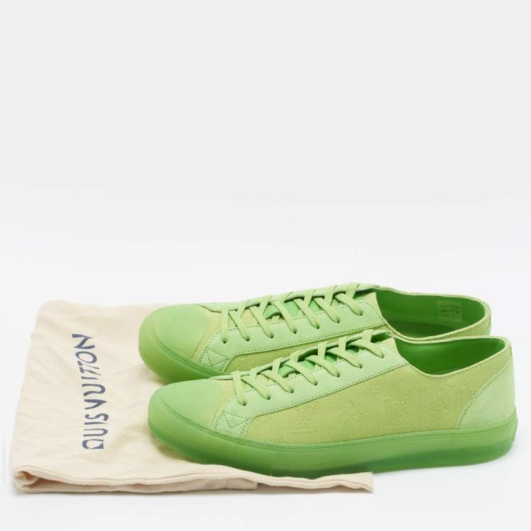 Pre Owned Louis Vuitton Tattoo Size 43 Green Monogram Canvas and Suede Low Top Sneakers