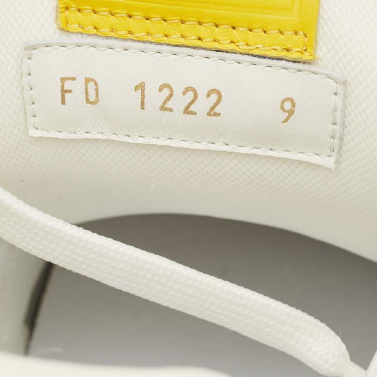 Pre Owned Louis Vuitton LV Trainer Size 43 White/Yellow Monogram Leather Lace Up Sneakers
