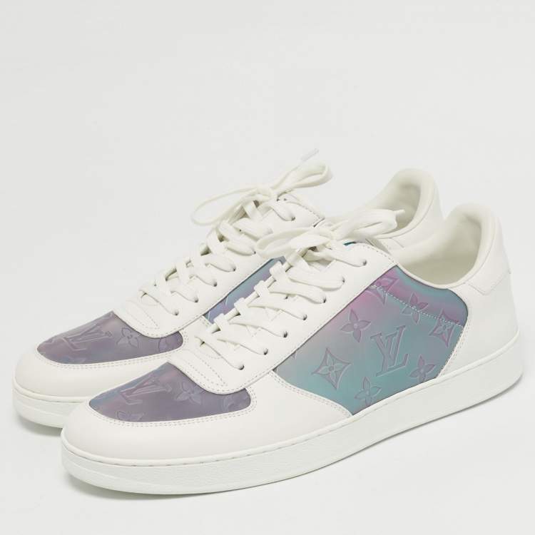Pre Owned Louis Vuitton Rivoli Size 42.5 White/Iridescent Leather and Monogram PVC Low Top Sneakers