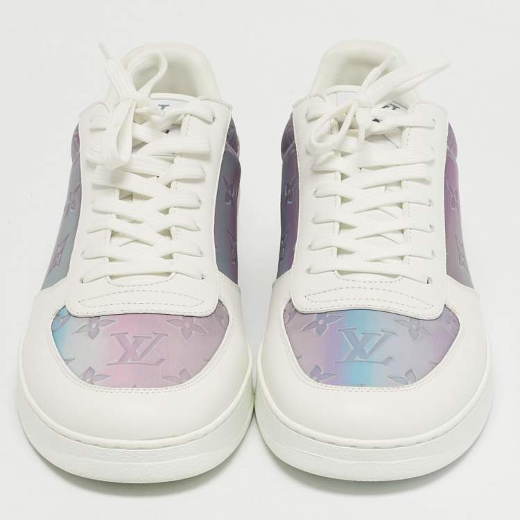 Pre Owned Louis Vuitton Rivoli Size 42.5 White/Iridescent Leather and Monogram PVC Low Top Sneakers