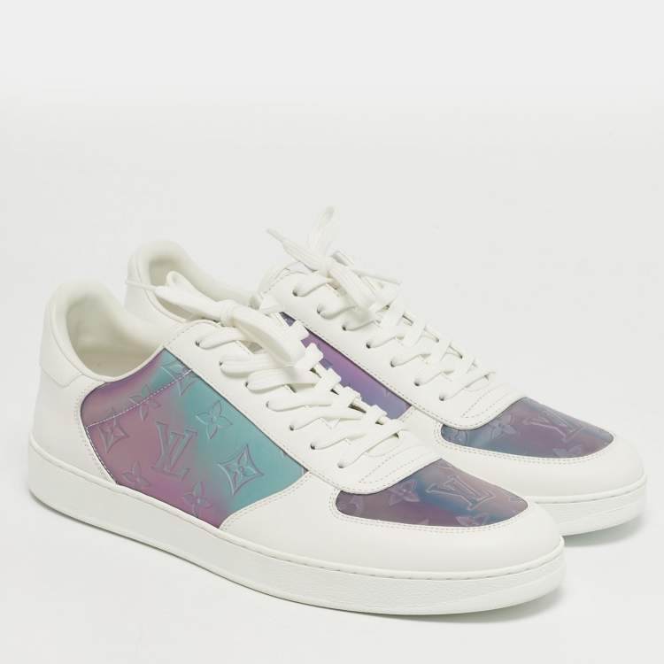 Pre Owned Louis Vuitton Rivoli Size 42.5 White/Iridescent Leather and Monogram PVC Low Top Sneakers
