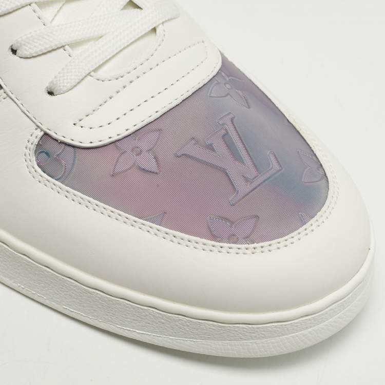 Pre Owned Louis Vuitton Rivoli Size 42.5 White/Iridescent Leather and Monogram PVC Low Top Sneakers