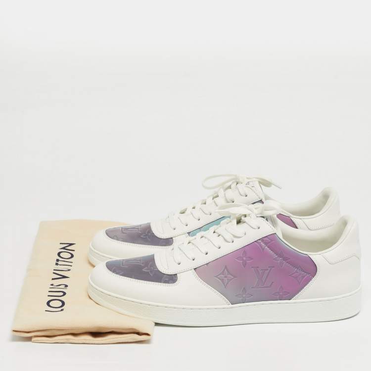 Pre Owned Louis Vuitton Rivoli Size 42.5 White/Iridescent Leather and Monogram PVC Low Top Sneakers