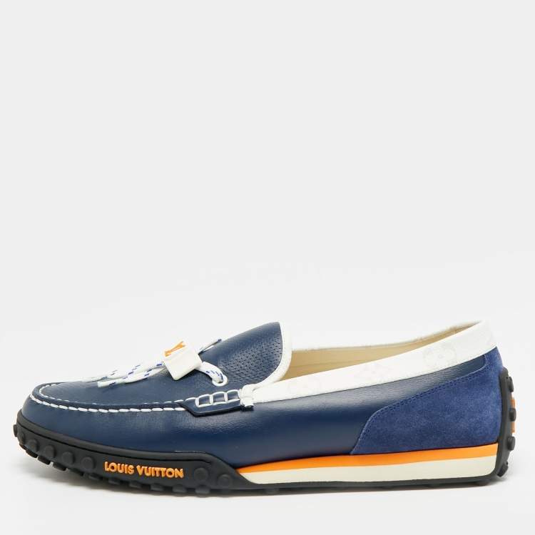 Pre Owned Louis Vuitton Racer Size 43 Blue/White Leather and Suede Loafers