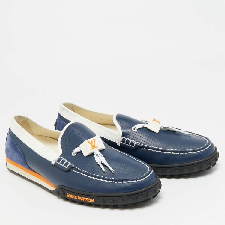 Pre Owned Louis Vuitton Racer Size 43 Blue/White Leather and Suede Loafers