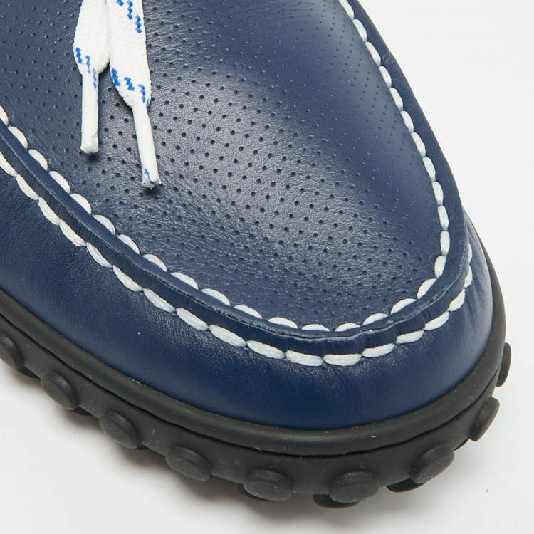 Pre Owned Louis Vuitton Racer Size 43 Blue/White Leather and Suede Loafers