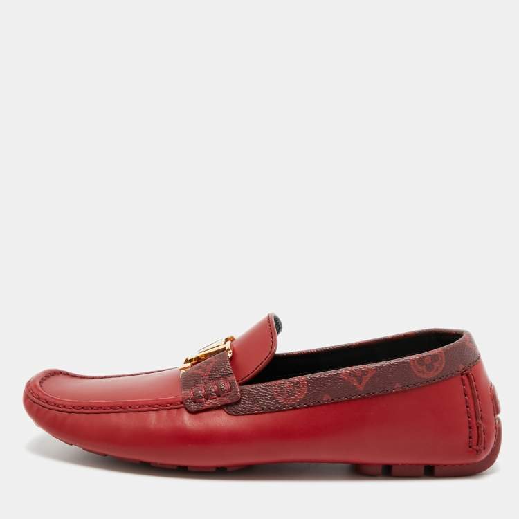 Pre Owned Louis Vuitton Monte Carlo Size 43 Burgundy Monogram Canvas and Leather Loafers