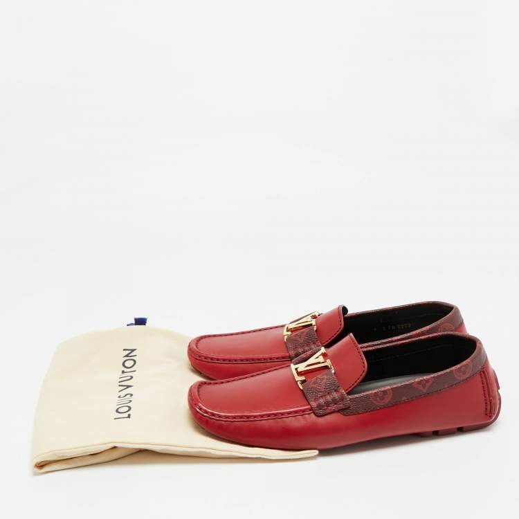 Pre Owned Louis Vuitton Monte Carlo Size 43 Burgundy Monogram Canvas and Leather Loafers