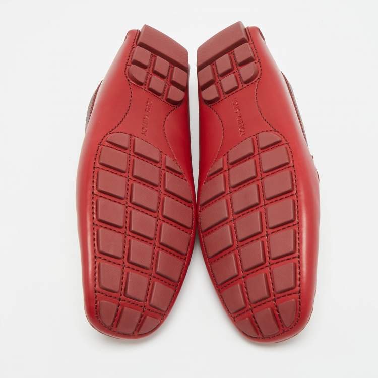 Pre Owned Louis Vuitton Monte Carlo Size 43 Burgundy Monogram Canvas and Leather Loafers