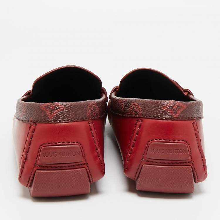Pre Owned Louis Vuitton Monte Carlo Size 43 Burgundy Monogram Canvas and Leather Loafers