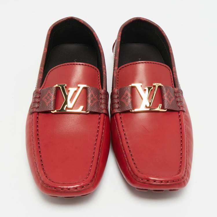 Pre Owned Louis Vuitton Monte Carlo Size 43 Burgundy Monogram Canvas and Leather Loafers