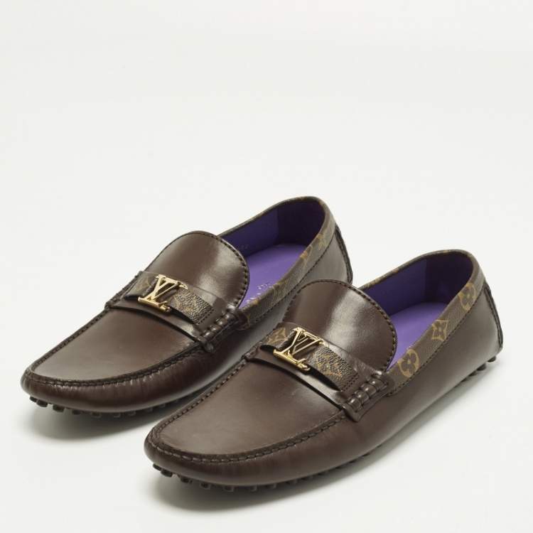 Pre Owned Louis Vuitton Hockenheim Size 43.5 Dark Brown Monogram Canvas and Leather Loafers