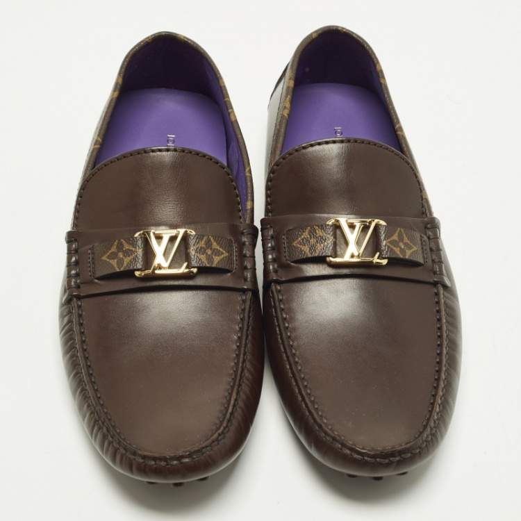Pre Owned Louis Vuitton Hockenheim Size 43.5 Dark Brown Monogram Canvas and Leather Loafers