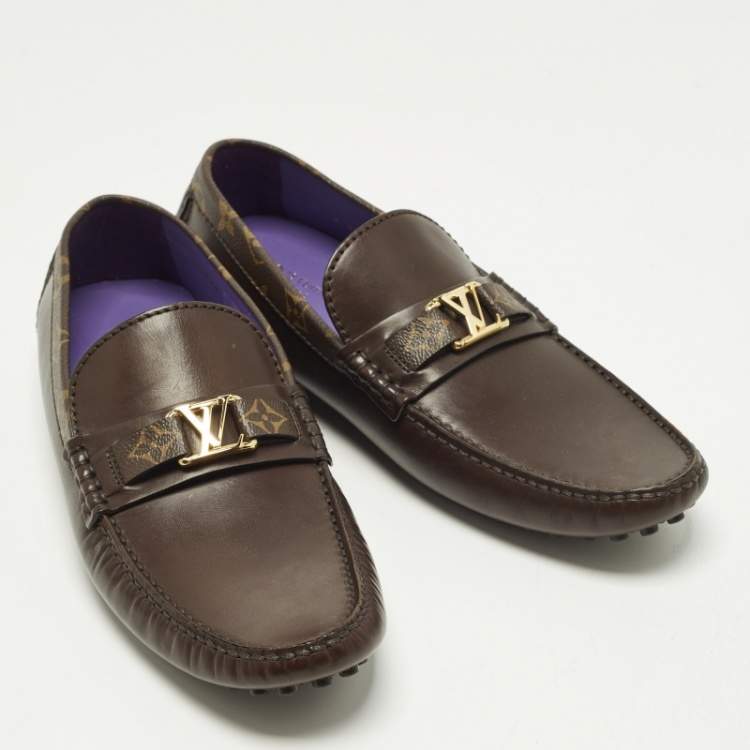 Pre Owned Louis Vuitton Hockenheim Size 43.5 Dark Brown Monogram Canvas and Leather Loafers