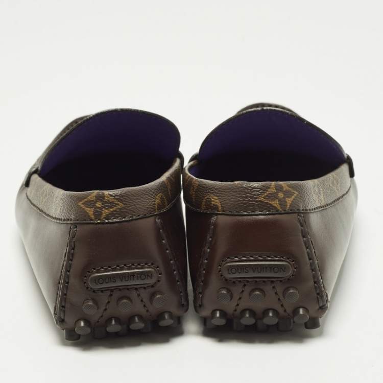 Pre Owned Louis Vuitton Hockenheim Size 43.5 Dark Brown Monogram Canvas and Leather Loafers