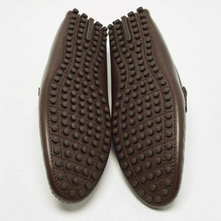 Pre Owned Louis Vuitton Hockenheim Size 43.5 Dark Brown Monogram Canvas and Leather Loafers