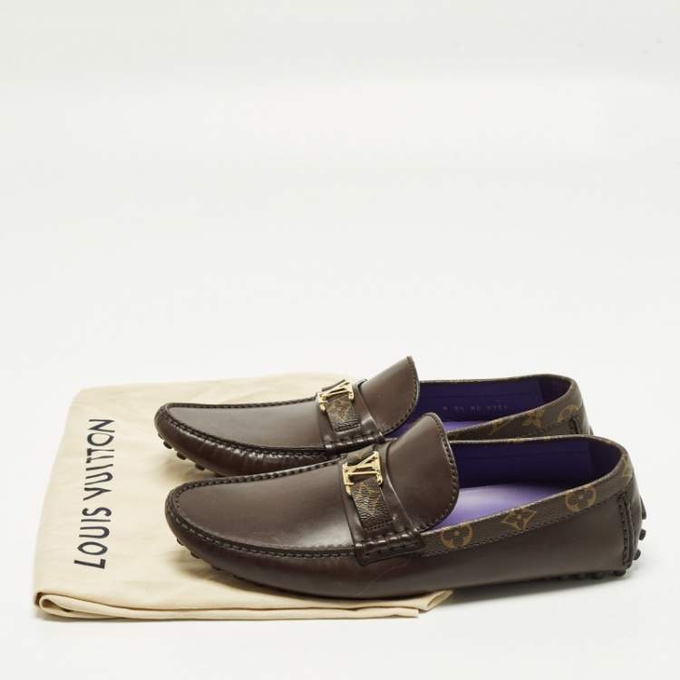 Pre Owned Louis Vuitton Hockenheim Size 43.5 Dark Brown Monogram Canvas and Leather Loafers