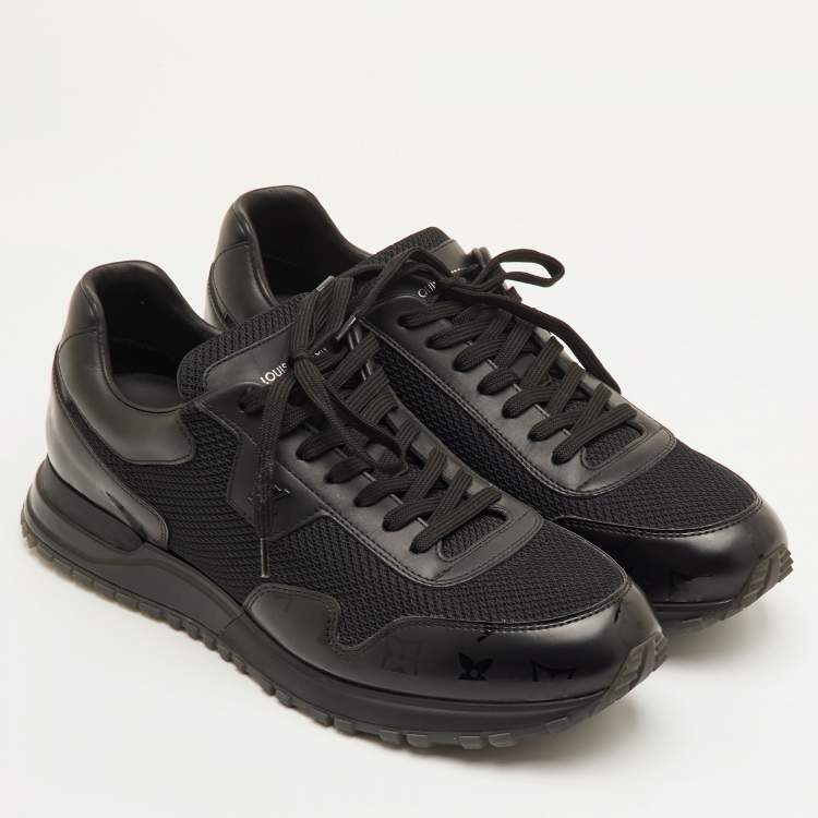 Pre Owned Louis Vuitton Run Away Size 41.5 Black Mesh and Monogram Leather Low Top Sneakers
