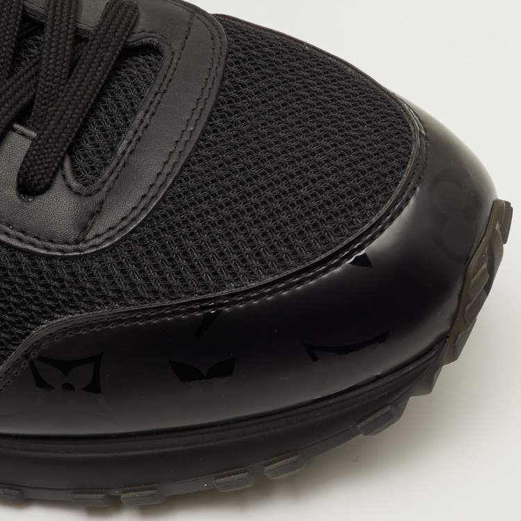 Pre Owned Louis Vuitton Run Away Size 41.5 Black Mesh and Monogram Leather Low Top Sneakers