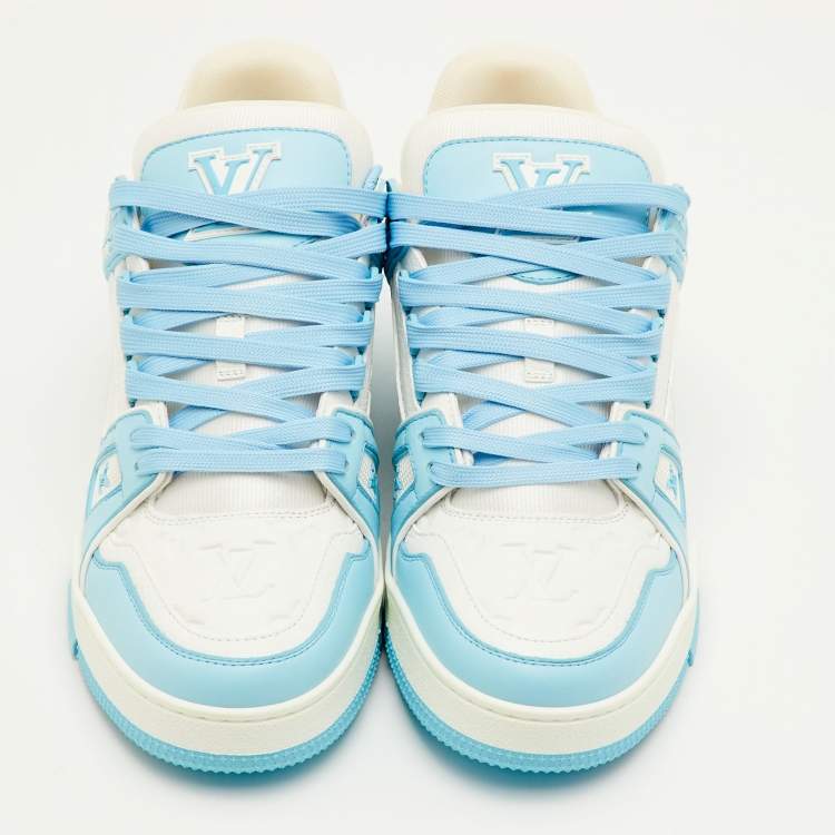Pre Owned Louis Vuitton LV Trainer Size 41.5 Sky Blue/White Leather and Fabric Sneakers