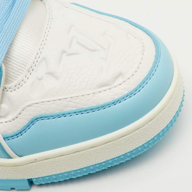 Pre Owned Louis Vuitton LV Trainer Size 41.5 Sky Blue/White Leather and Fabric Sneakers
