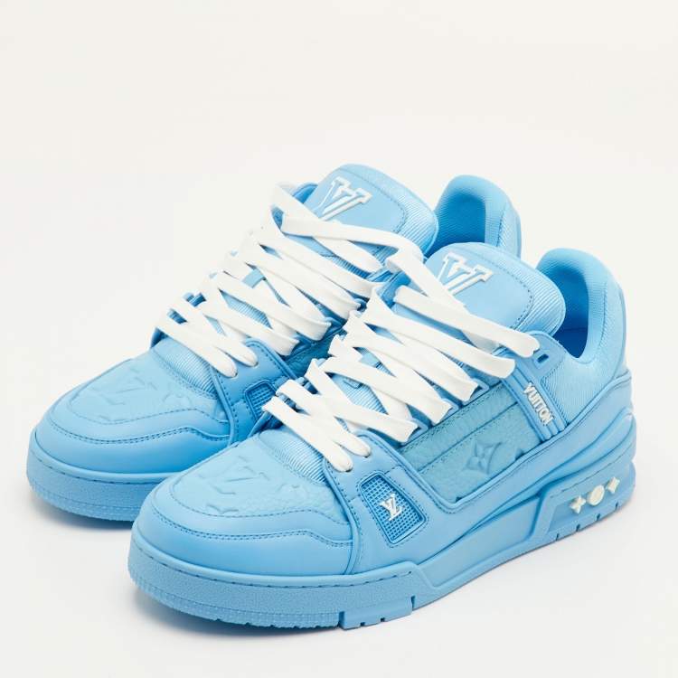 Pre Owned Louis Vuitton LV Trainer Size 41.5 Blue Leather and Fabric Sneakers