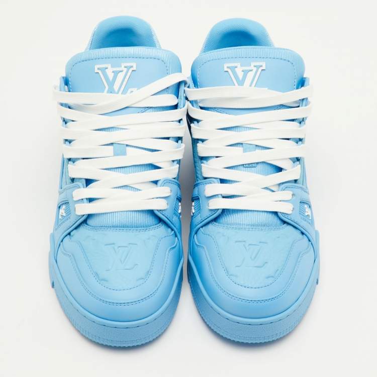 Pre Owned Louis Vuitton LV Trainer Size 41.5 Blue Leather and Fabric Sneakers