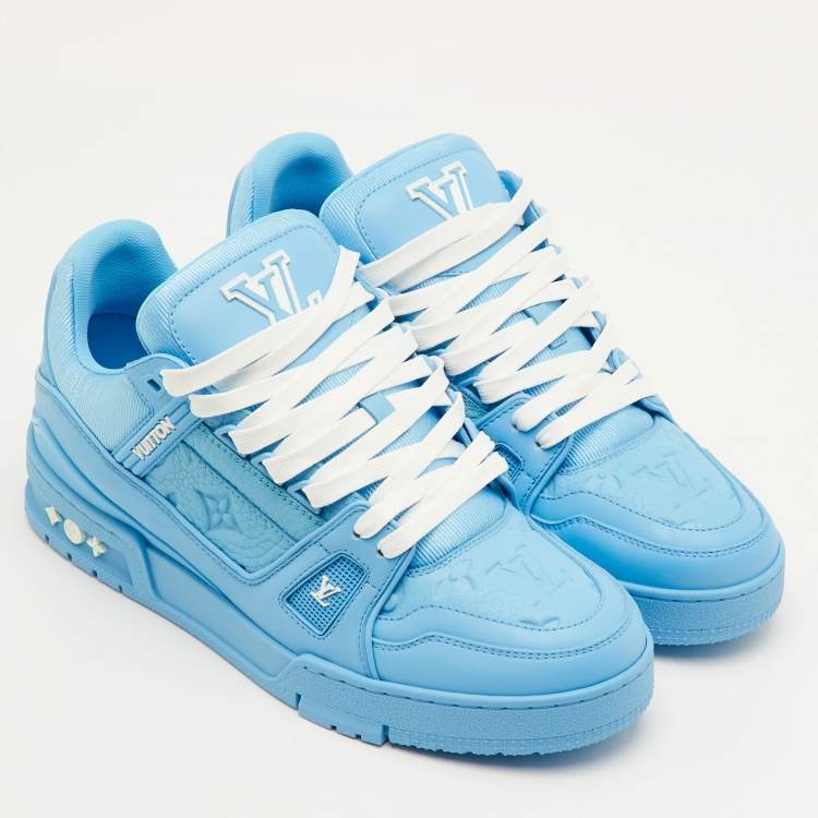 Pre Owned Louis Vuitton LV Trainer Size 41.5 Blue Leather and Fabric Sneakers