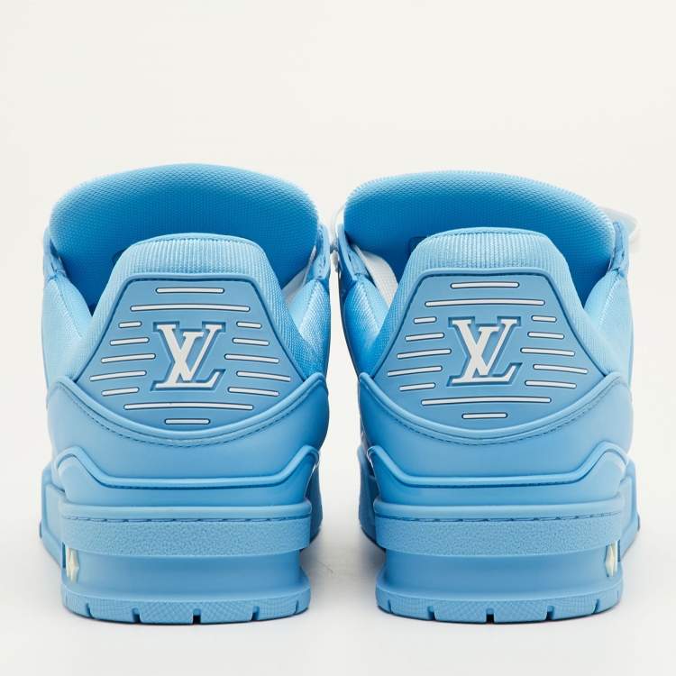 Pre Owned Louis Vuitton LV Trainer Size 41.5 Blue Leather and Fabric Sneakers