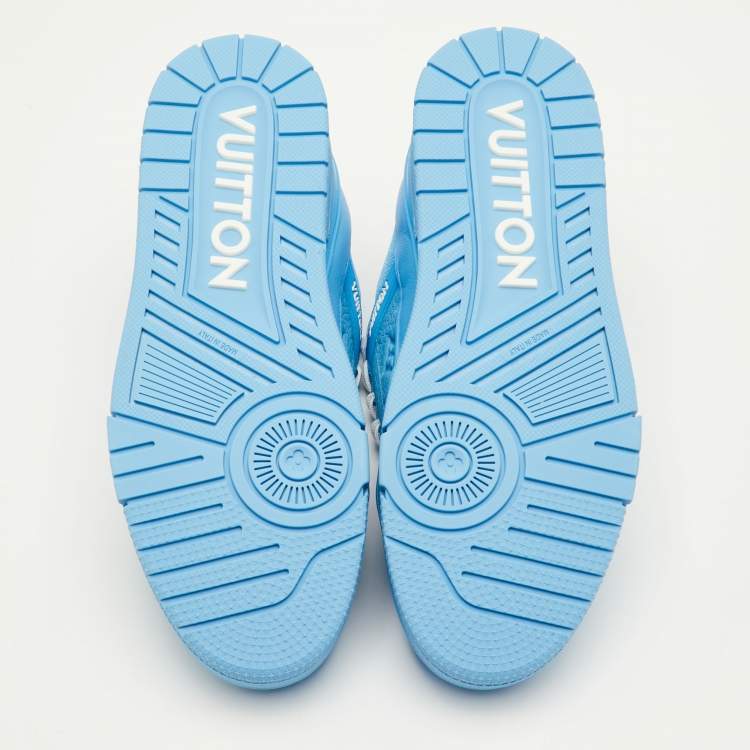 Pre Owned Louis Vuitton LV Trainer Size 41.5 Blue Leather and Fabric Sneakers