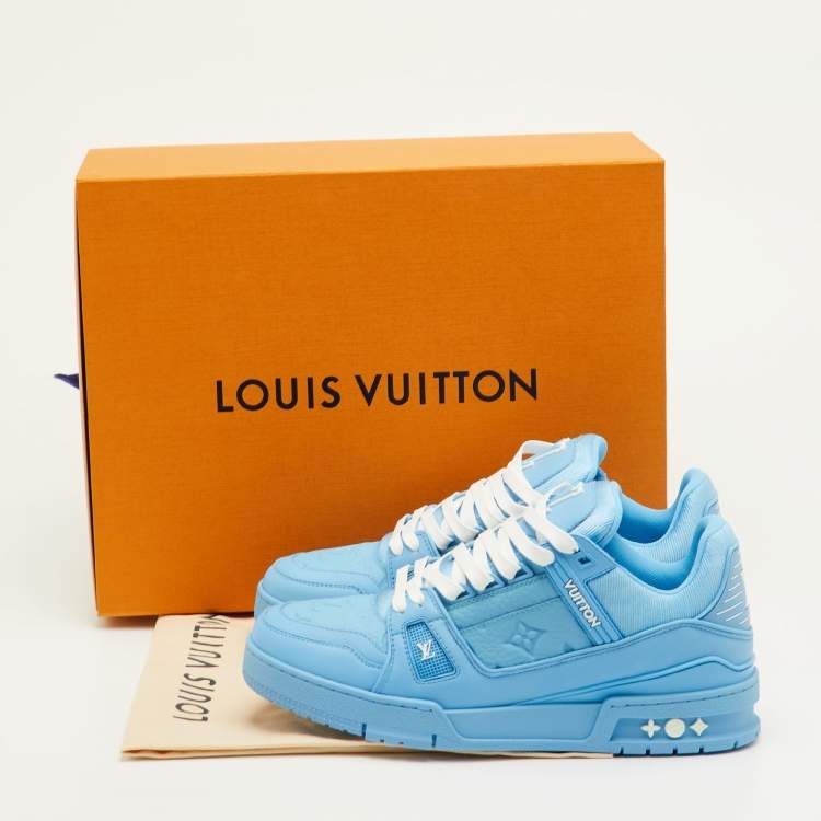 Pre Owned Louis Vuitton LV Trainer Size 41.5 Blue Leather and Fabric Sneakers