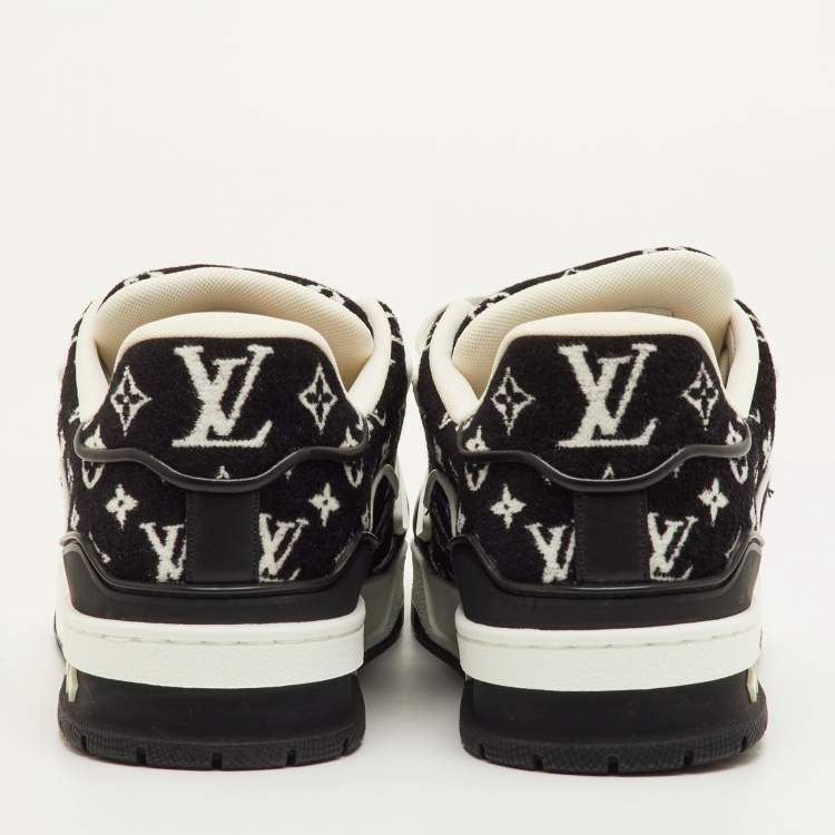 Pre Owned Louis Vuitton LV Trainer Size 41 Black/White Monogram Velvet and Leather Sneakers
