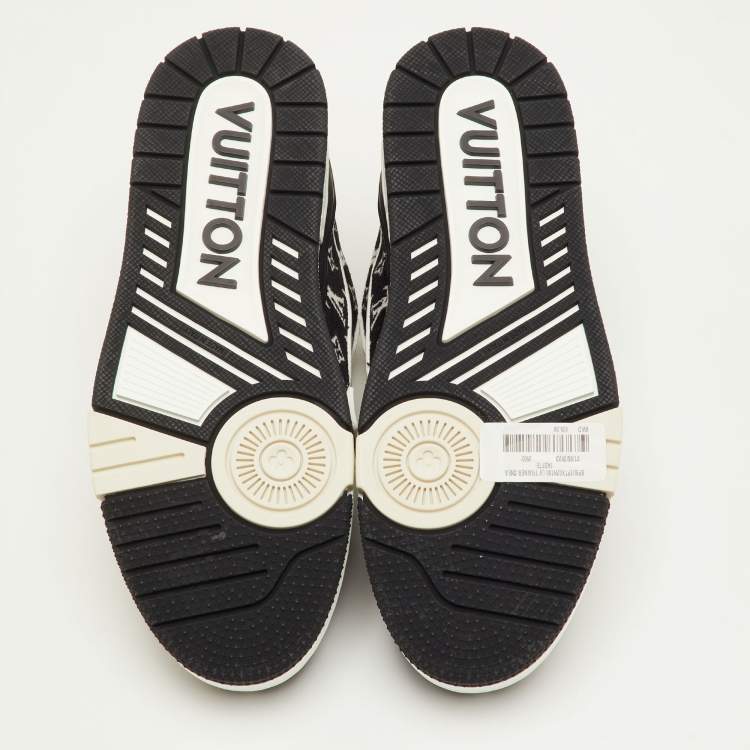 Pre Owned Louis Vuitton LV Trainer Size 41 Black/White Monogram Velvet and Leather Sneakers