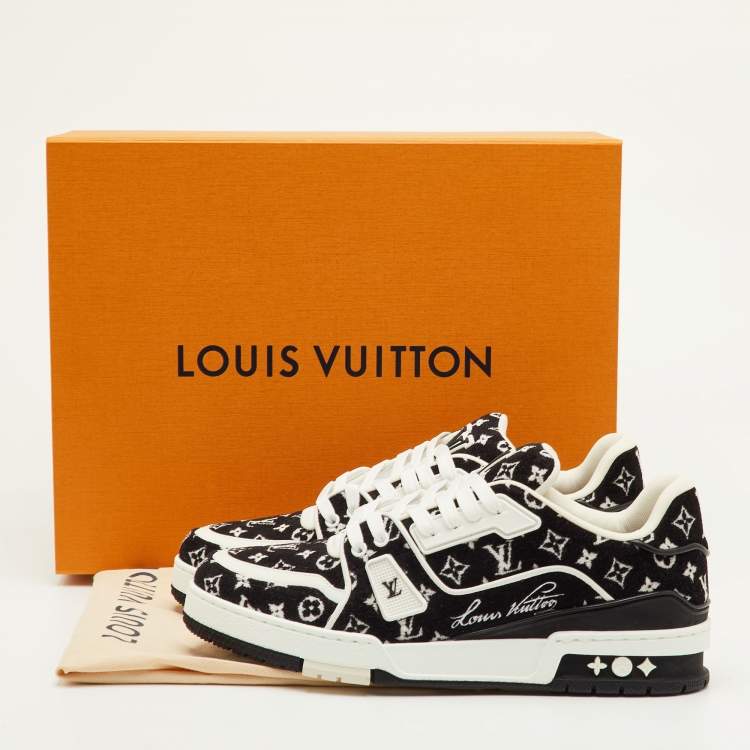 Pre Owned Louis Vuitton LV Trainer Size 41 Black/White Monogram Velvet and Leather Sneakers