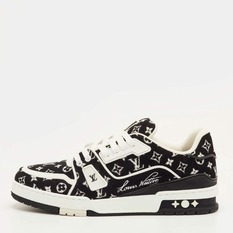 Pre Owned Louis Vuitton LV Trainer Size 41 Black/White Monogram Velvet and Leather Sneakers