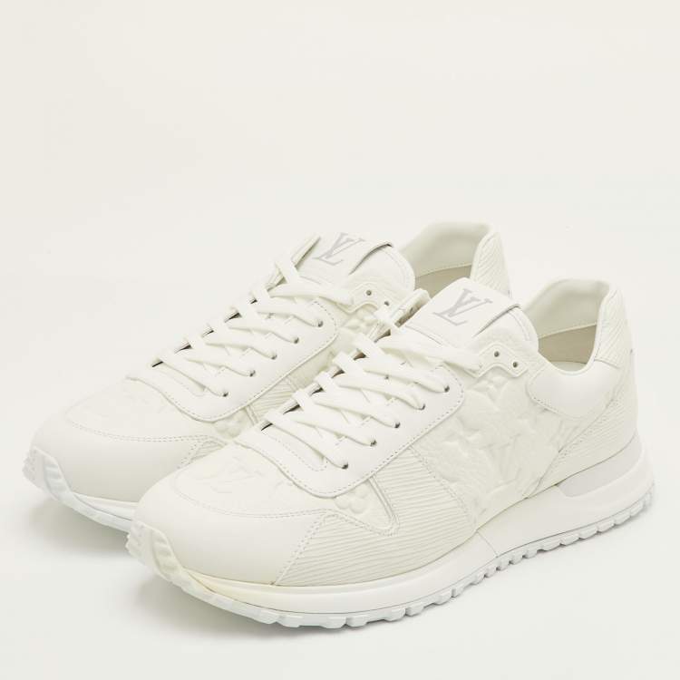 Pre Owned Louis Vuitton Run Away Size 41.5 White Monogram Embossed and Epi Leather Sneakers