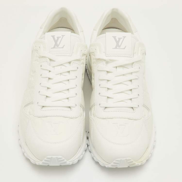 Pre Owned Louis Vuitton Run Away Size 41.5 White Monogram Embossed and Epi Leather Sneakers