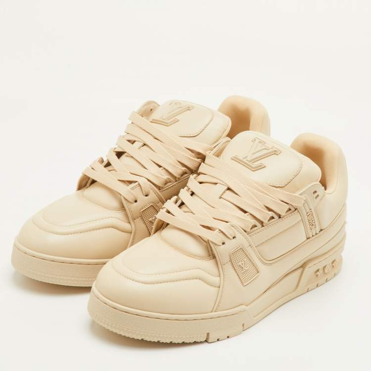 Pre Owned Louis Vuitton LV Trainer Size 41 Cream Leather Lace Up Sneakers