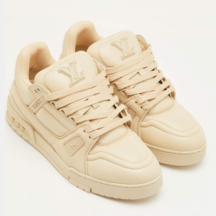 Pre Owned Louis Vuitton LV Trainer Size 41 Cream Leather Lace Up Sneakers