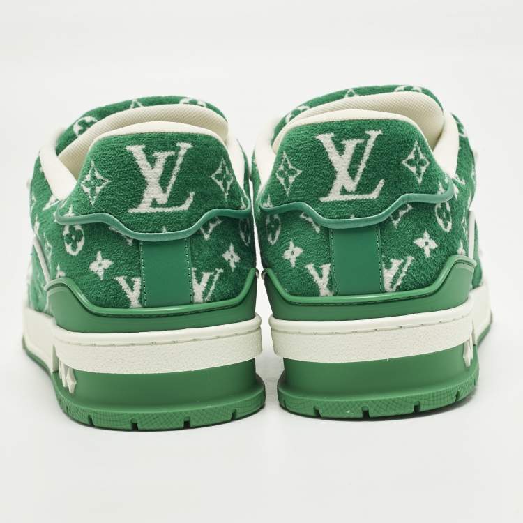 Pre Owned Louis Vuitton LV Trainer Size 41 Green Monogram Jacquard Velvet Low Top Sneakers