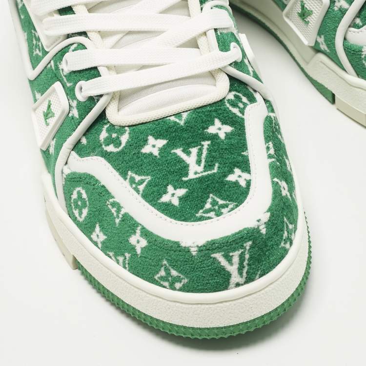 Pre Owned Louis Vuitton LV Trainer Size 41 Green Monogram Jacquard Velvet Low Top Sneakers