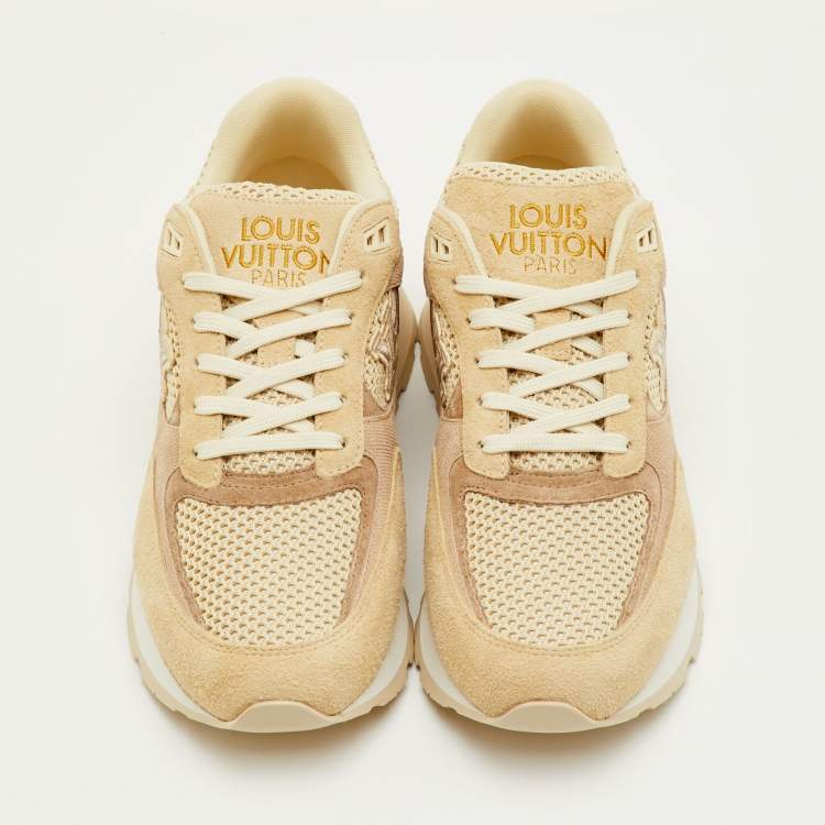 Pre Owned Louis Vuitton Run Away Size 41.5 Beige Suede and Mesh Low Top Sneakers