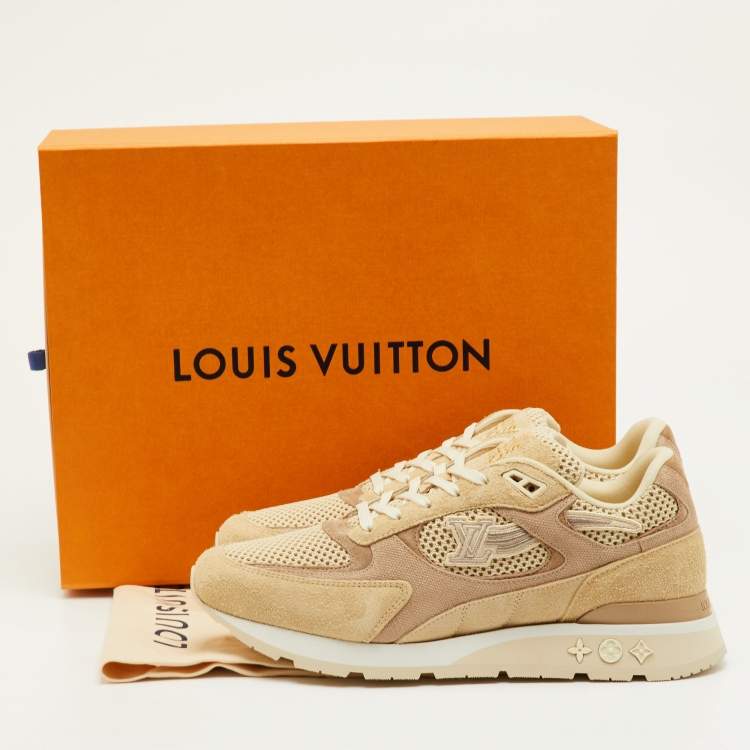 Pre Owned Louis Vuitton Run Away Size 41.5 Beige Suede and Mesh Low Top Sneakers