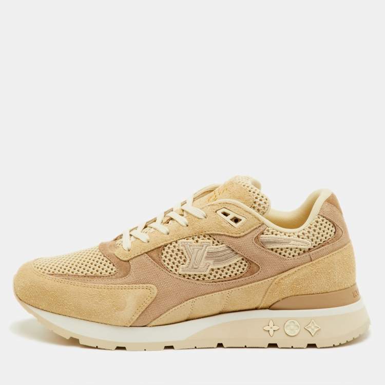 Pre Owned Louis Vuitton Run Away Size 41.5 Beige Suede and Mesh Low Top Sneakers