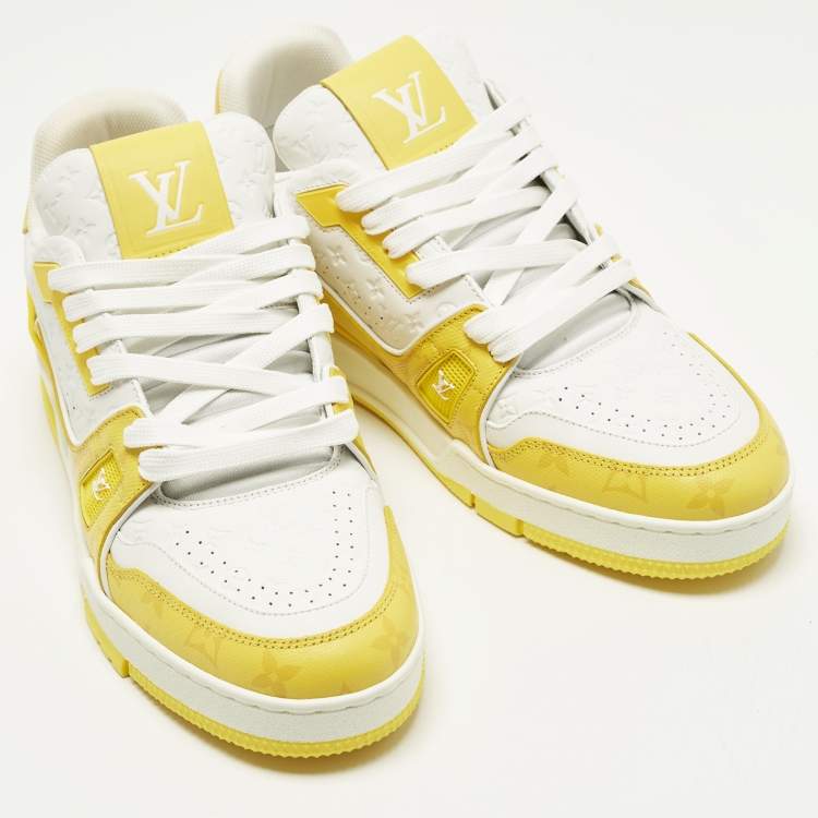 Pre Owned Louis Vuitton LV Trainer Size 41 White/Yellow Monogram Leather and Canvas Low Top Sneakers