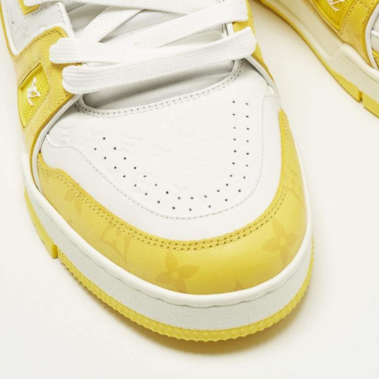 Pre Owned Louis Vuitton LV Trainer Size 41 White/Yellow Monogram Leather and Canvas Low Top Sneakers