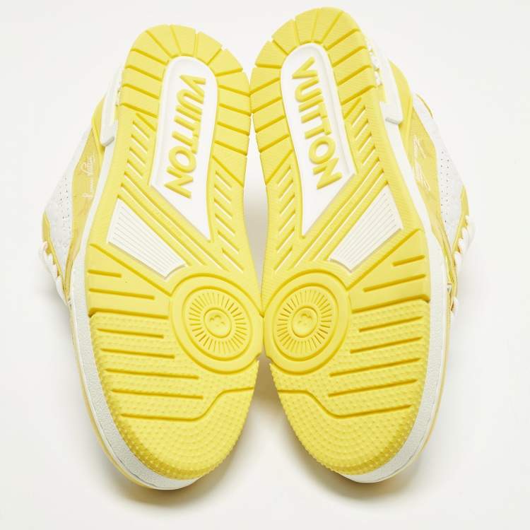 Pre Owned Louis Vuitton LV Trainer Size 41 White/Yellow Monogram Leather and Canvas Low Top Sneakers